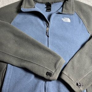 The North Face Full Zip Fleece Jacket Blue Gray Sz L Outdoor Hiking Denali Style
